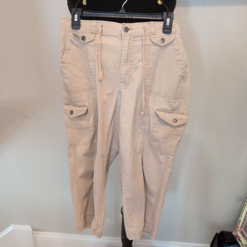 Riders by Lee Women's Beige Utility Cargo Capri Pants Drawstring Waist 12 M
